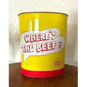 Vintage 1984 Wendy's Where's The Beef? Metal Trash Can
